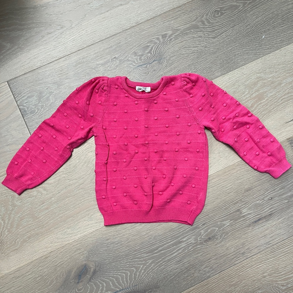 H&M. Girls size 5T. Hot pink Pom Pom sweater.